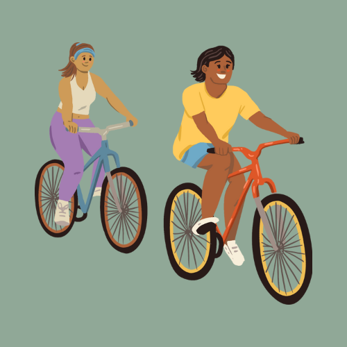 two people riding a bicycle